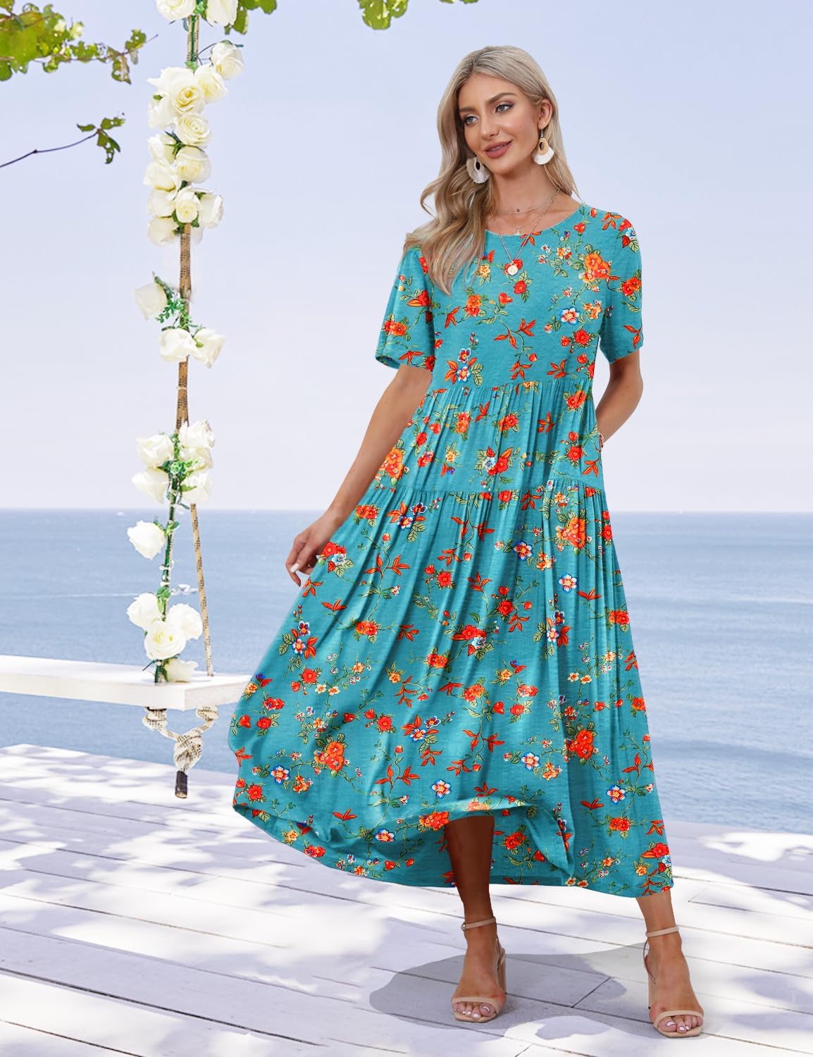 Women Casual Loose Bohemian Floral Dress